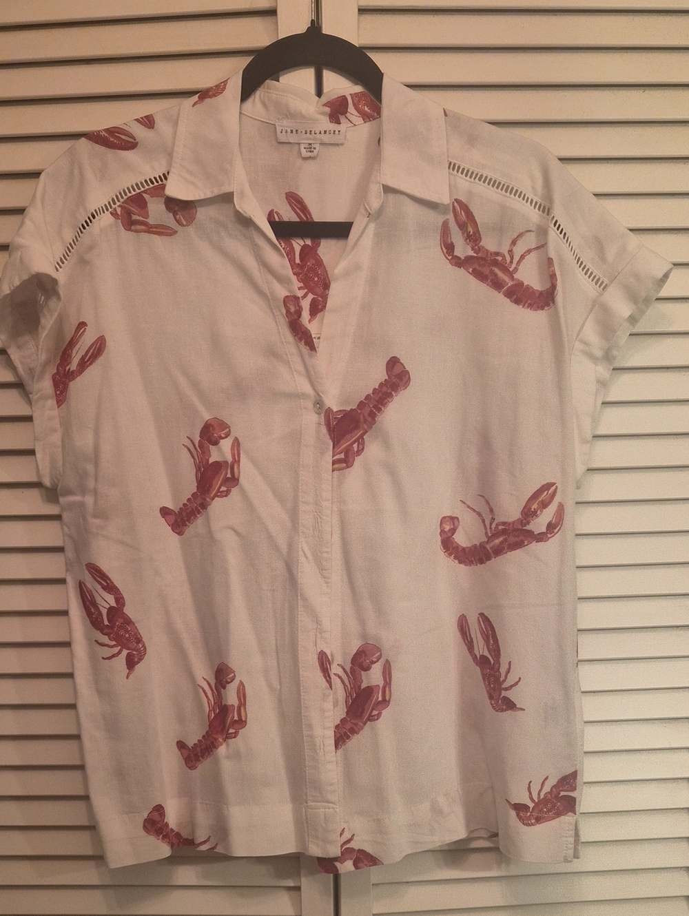 Jane and Delancey White Shirt with Red Lobster Print
